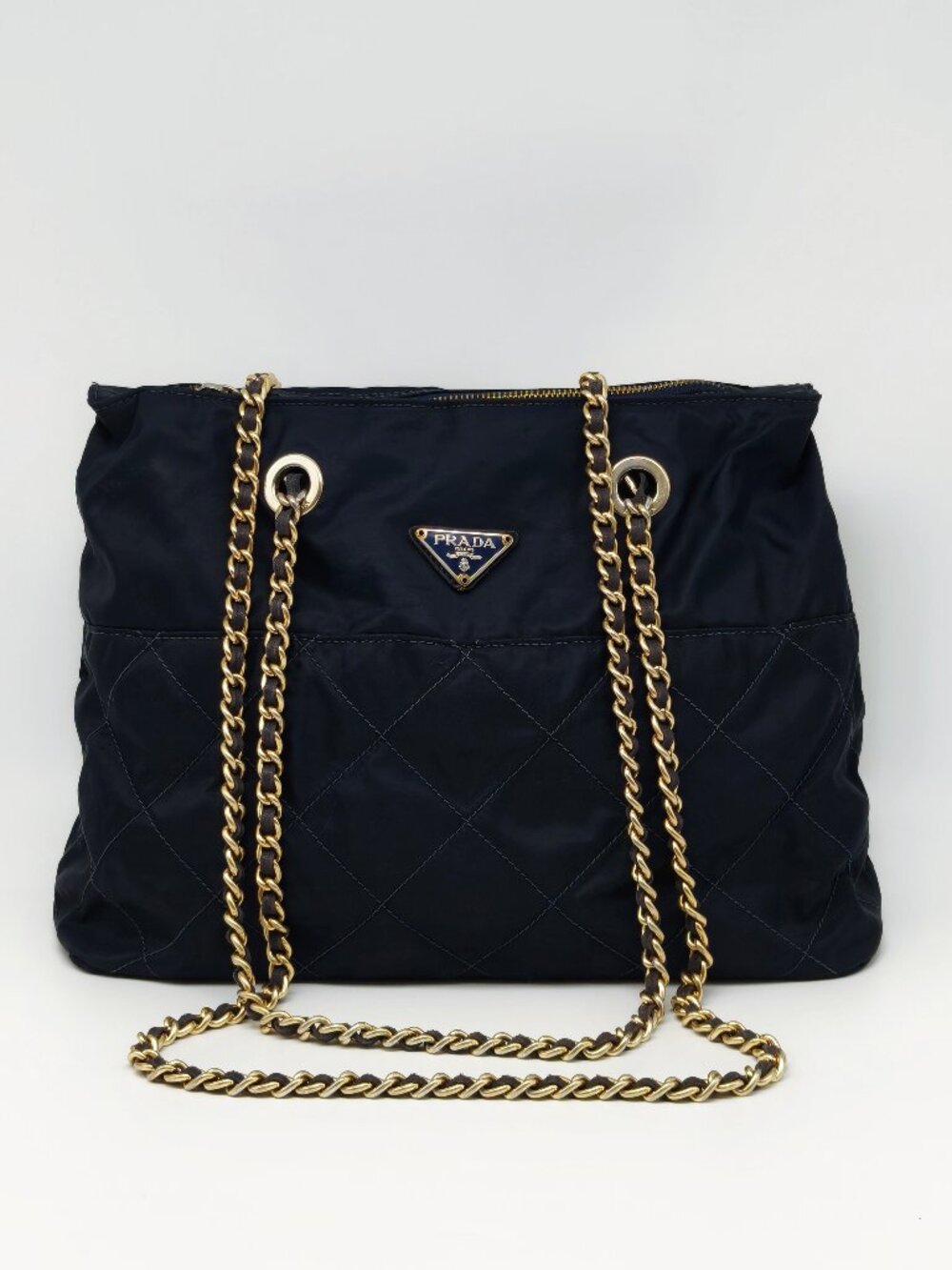 Prada Tessuto Quilted Nylon Chain Tote Shoulder Bag Black